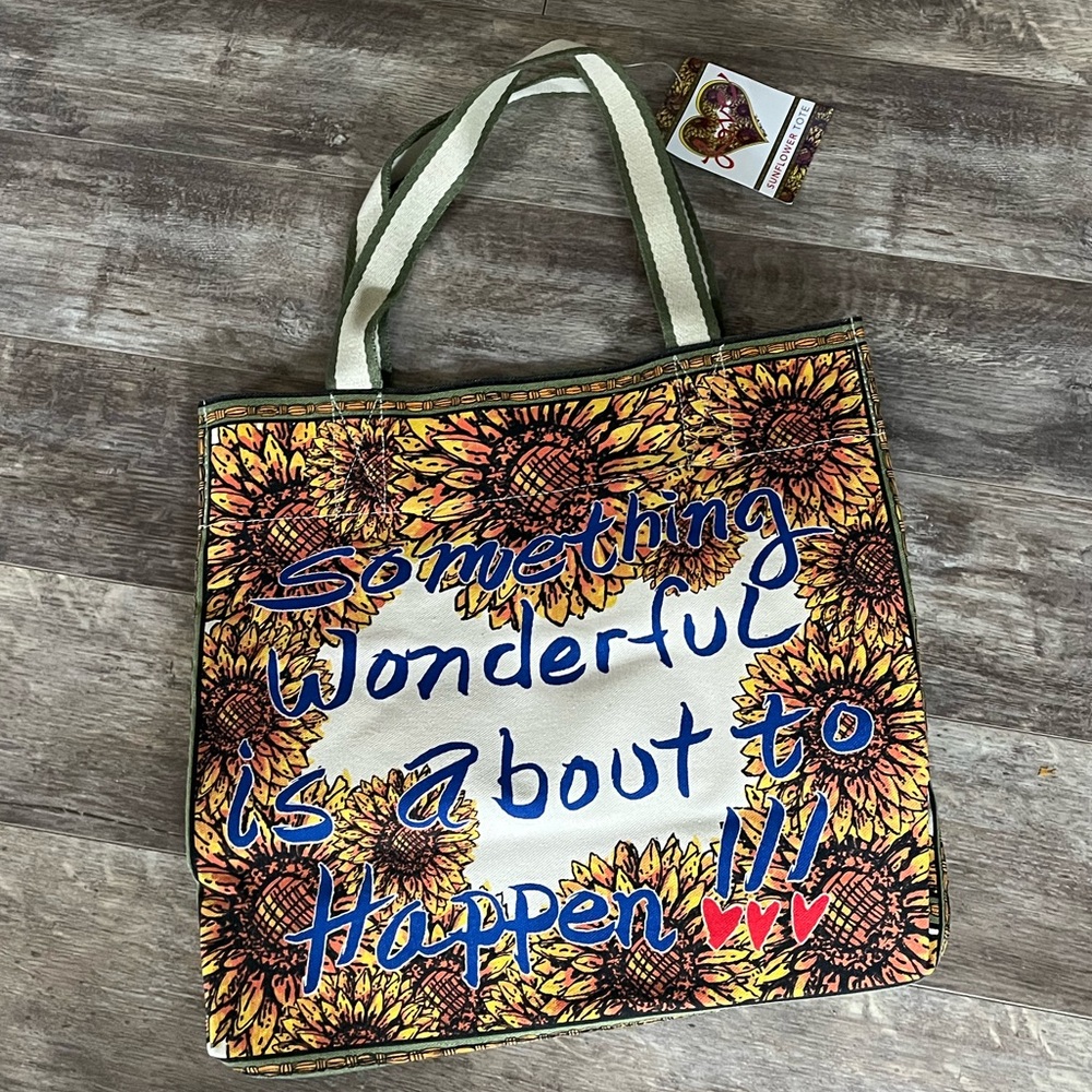 NWT BRIGHTON “Something Wonderful Is About To Happen Live Canvas Sunflower Tote - Picture 7 of 16